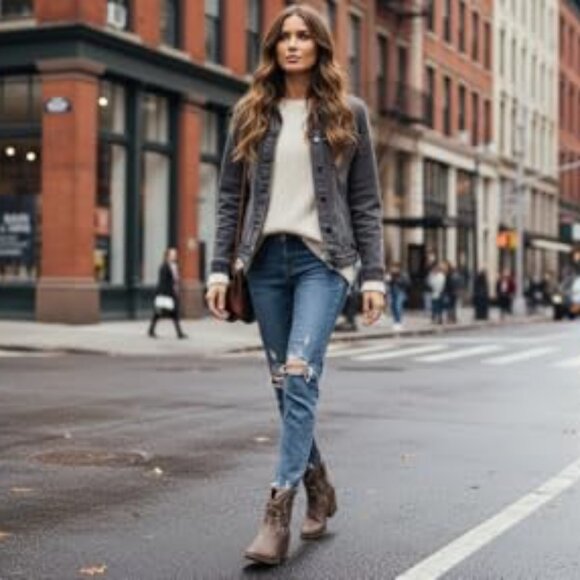 Women's Cowgirl Ankle Boots Embroidered Stitching Low Heel Western - Picture 3 of 8